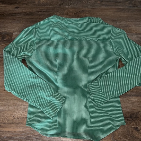 Anthropologie Maeve Green & White Striped Button Down Tie Front Blouse Women’s S - Picture 7 of 8